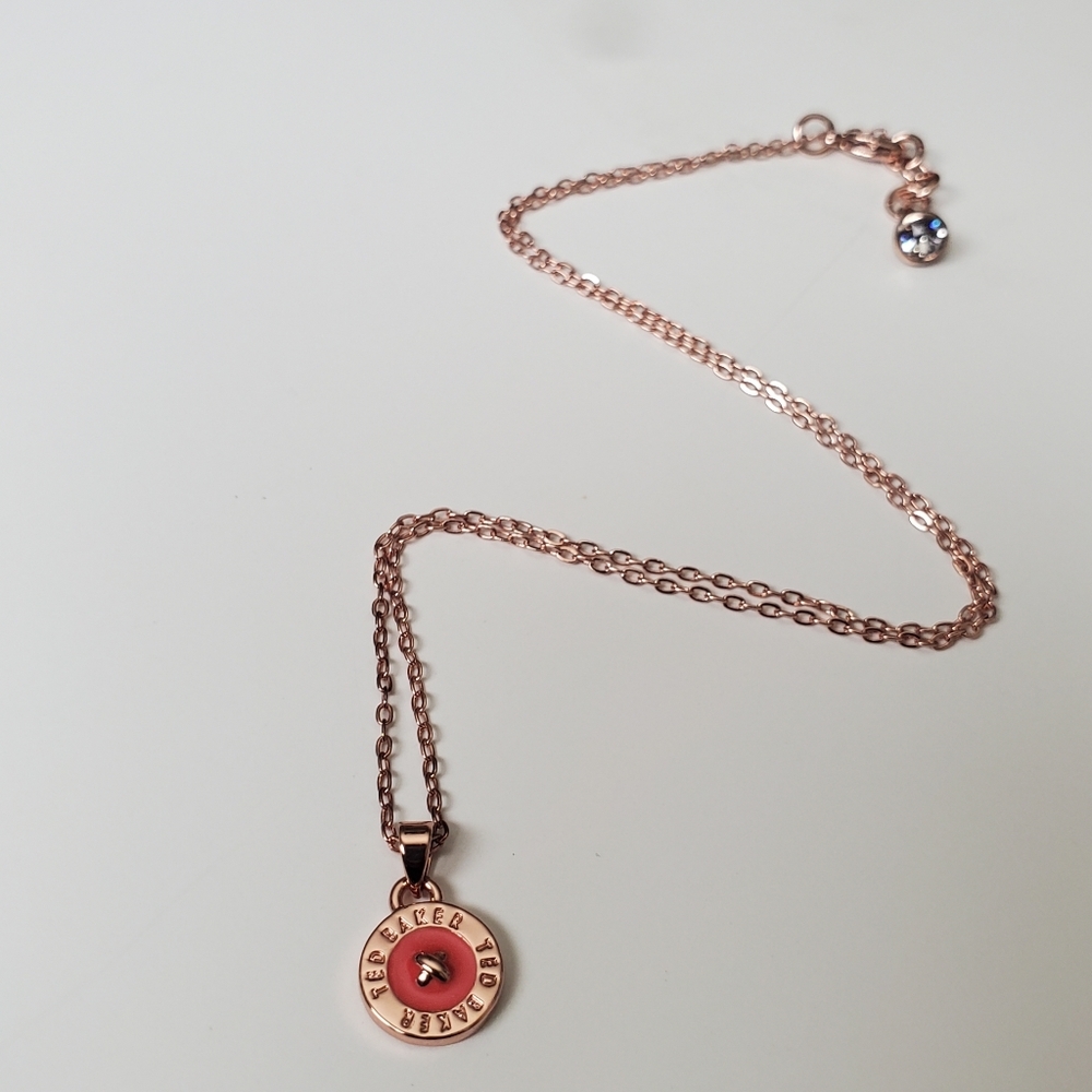 Ted Baker ROSE GOLD Emmalyn Mini Button CORAL Enamel Pendant Necklace